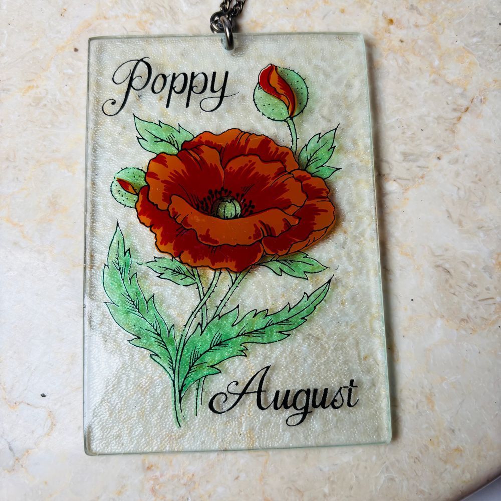 Retro Hanging Stained Glass Poppy August Birth Month Flower  Decor Sun‎ Catcher